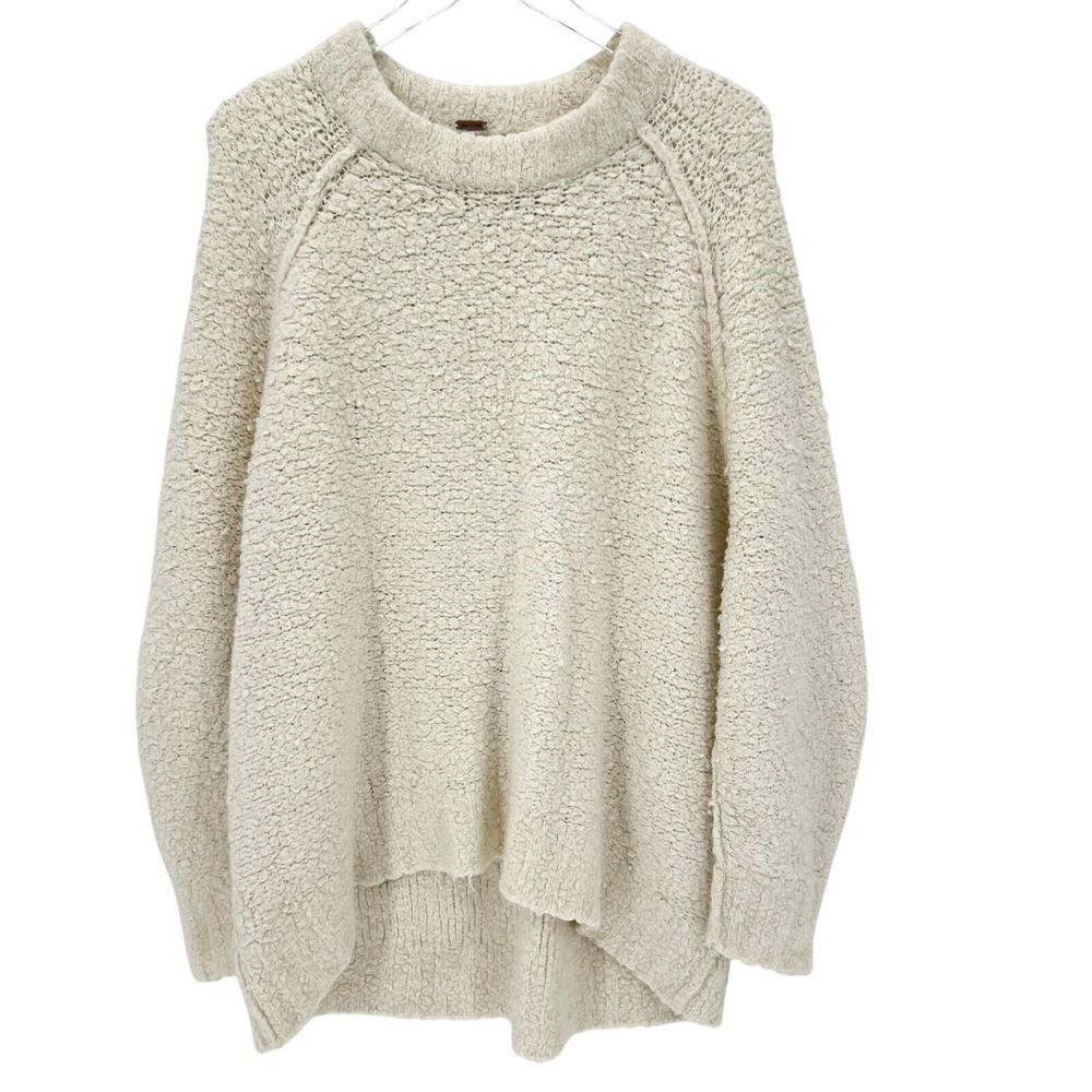 Free People Tunic Sweater Size L Slouchy Oversized Chunky Knit‎ Ivory White